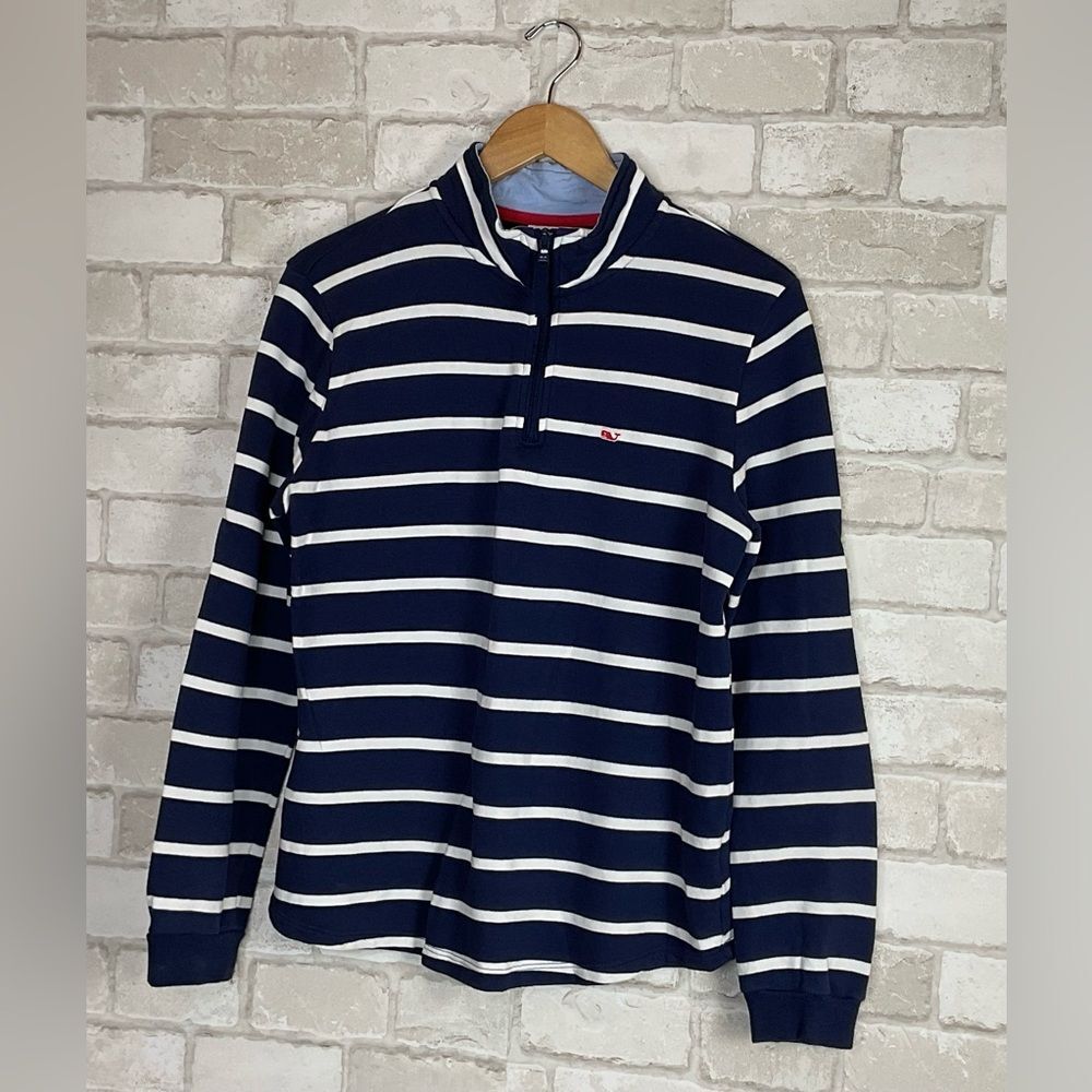 Vineyard Vines Striped Quarter Zip Pullover Long Sleeve Sweatshirt Size M - Picture 2 of 12